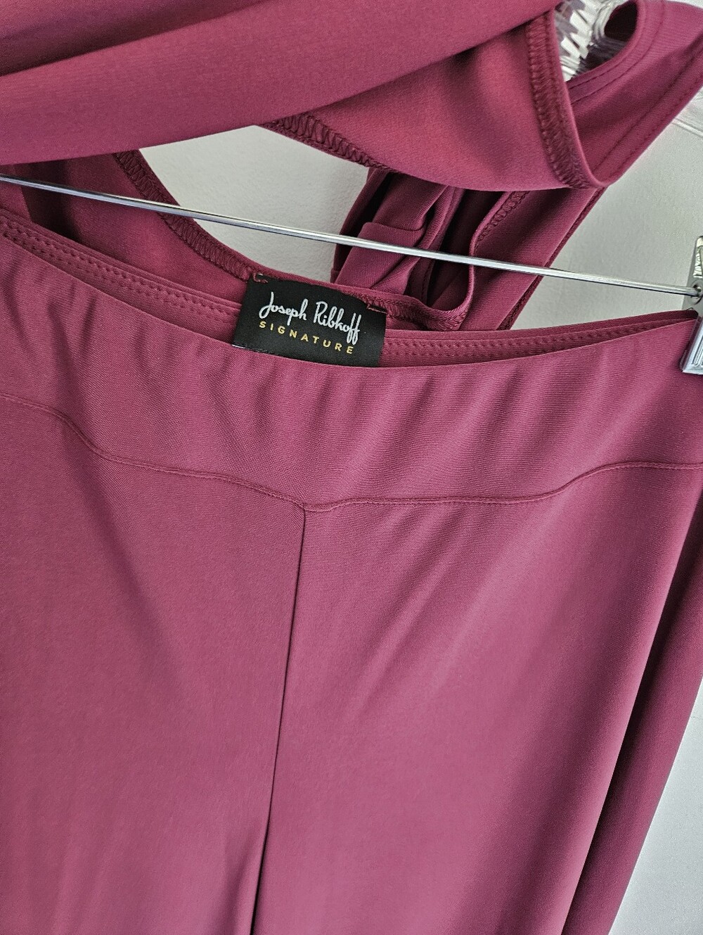 Joseph Ribkoff Set Merlot 3 Piece Open Ruched Jacket Pants Top - Picture 8 of 12